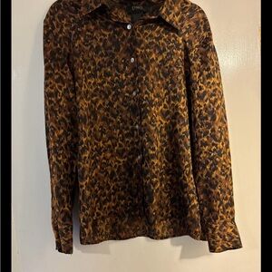 100% Pure Jacquard Silk Animal Print Button Up Blouse Size L By Studio 300 - 80s